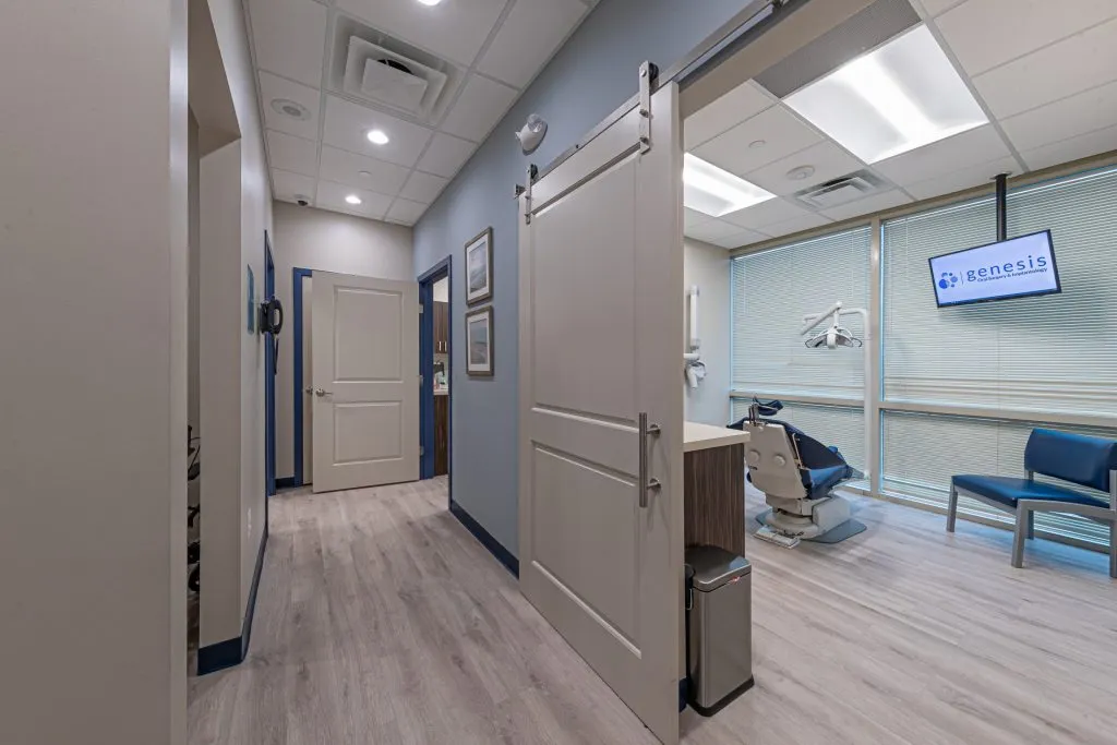 Office hallway looking into an exam room